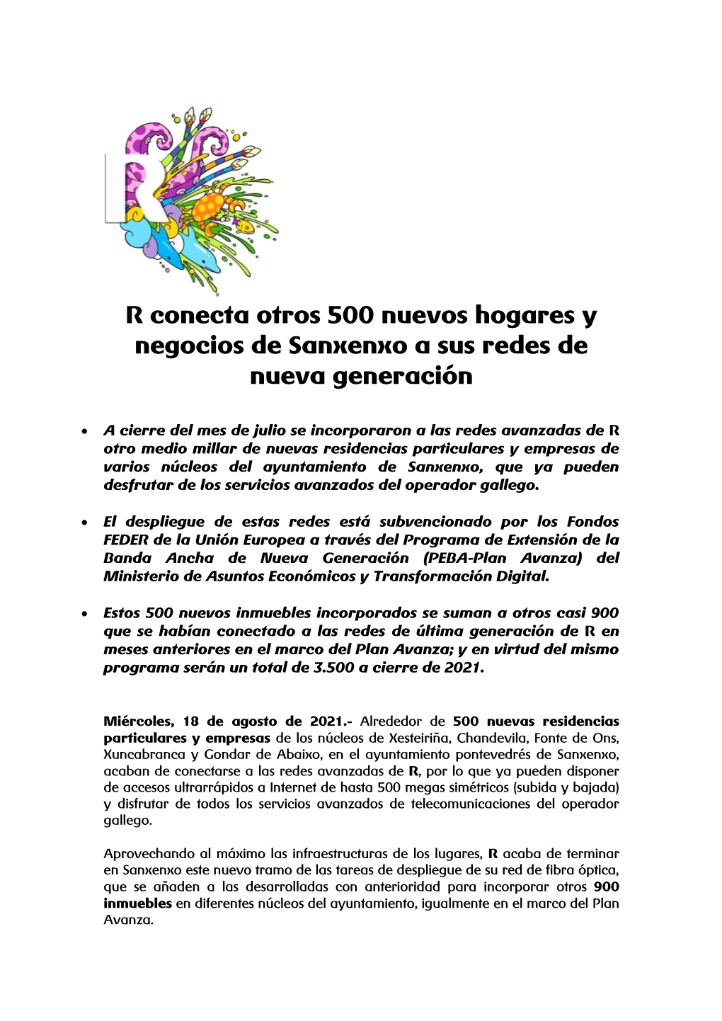 R Conecta Otros 500 Nuevos Hogares Y Negocios De Sanxenxo a Sus Redes De Nueva Generación