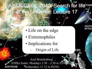 ASTR/GEOL-2040: Search for Life in the Universe: Lecture 17