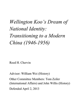 Wellington Koo's Dream of National Identity: Transitioning