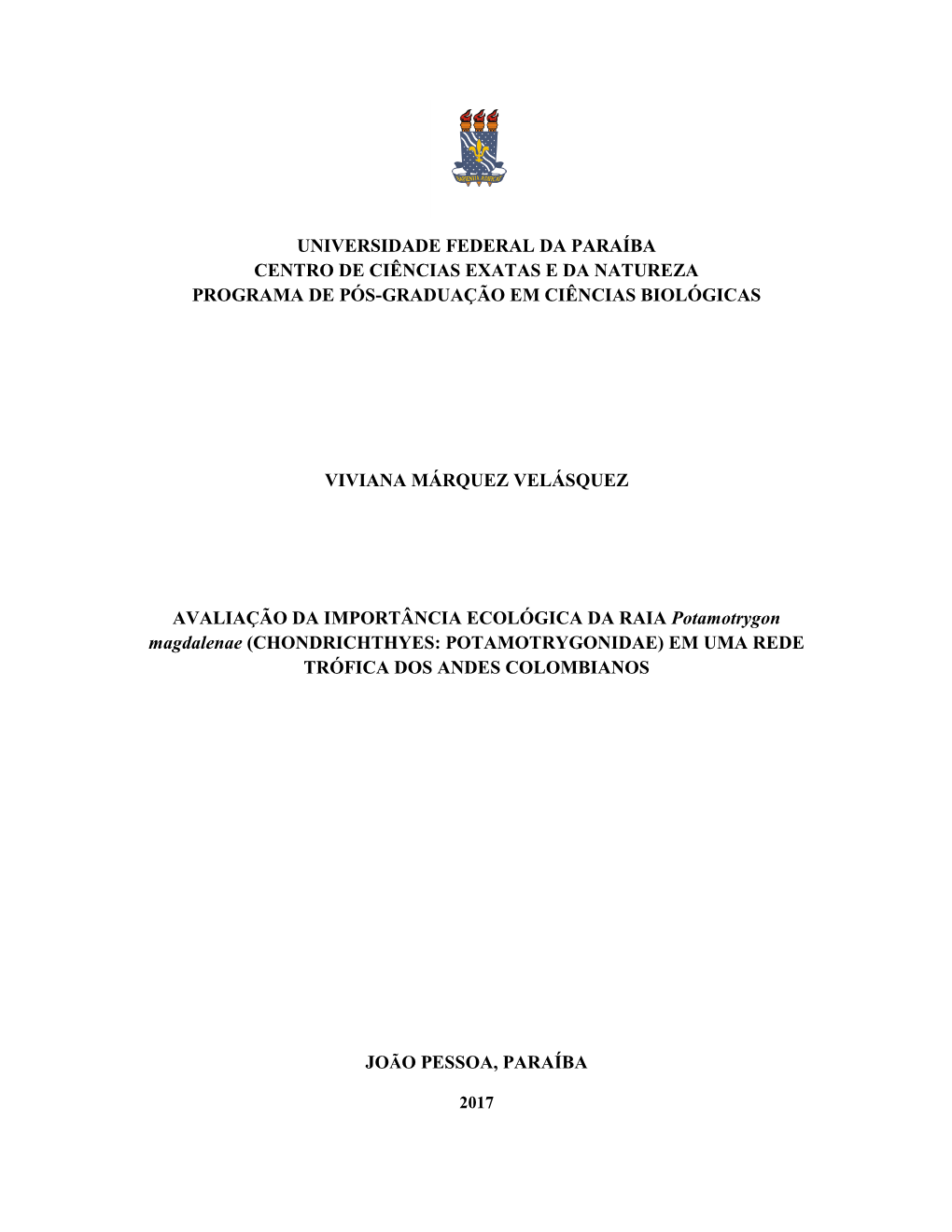 Universidade Federal Da Paraíba Centro De Ciências Exatas E Da Natureza Programa De Pós-Graduação Em Ciências Biológicas