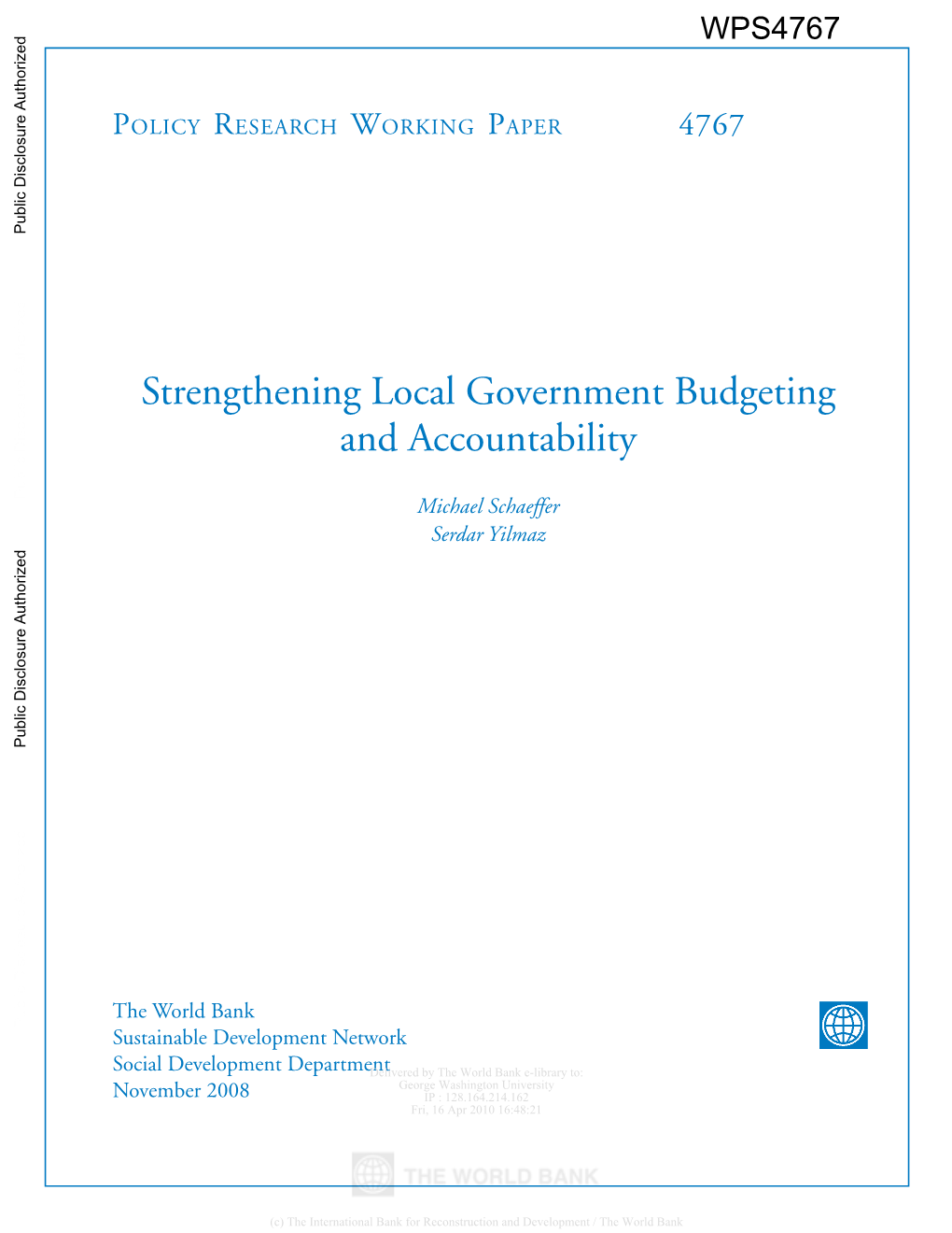 Strengthening Local Government Budgeting and Accountability