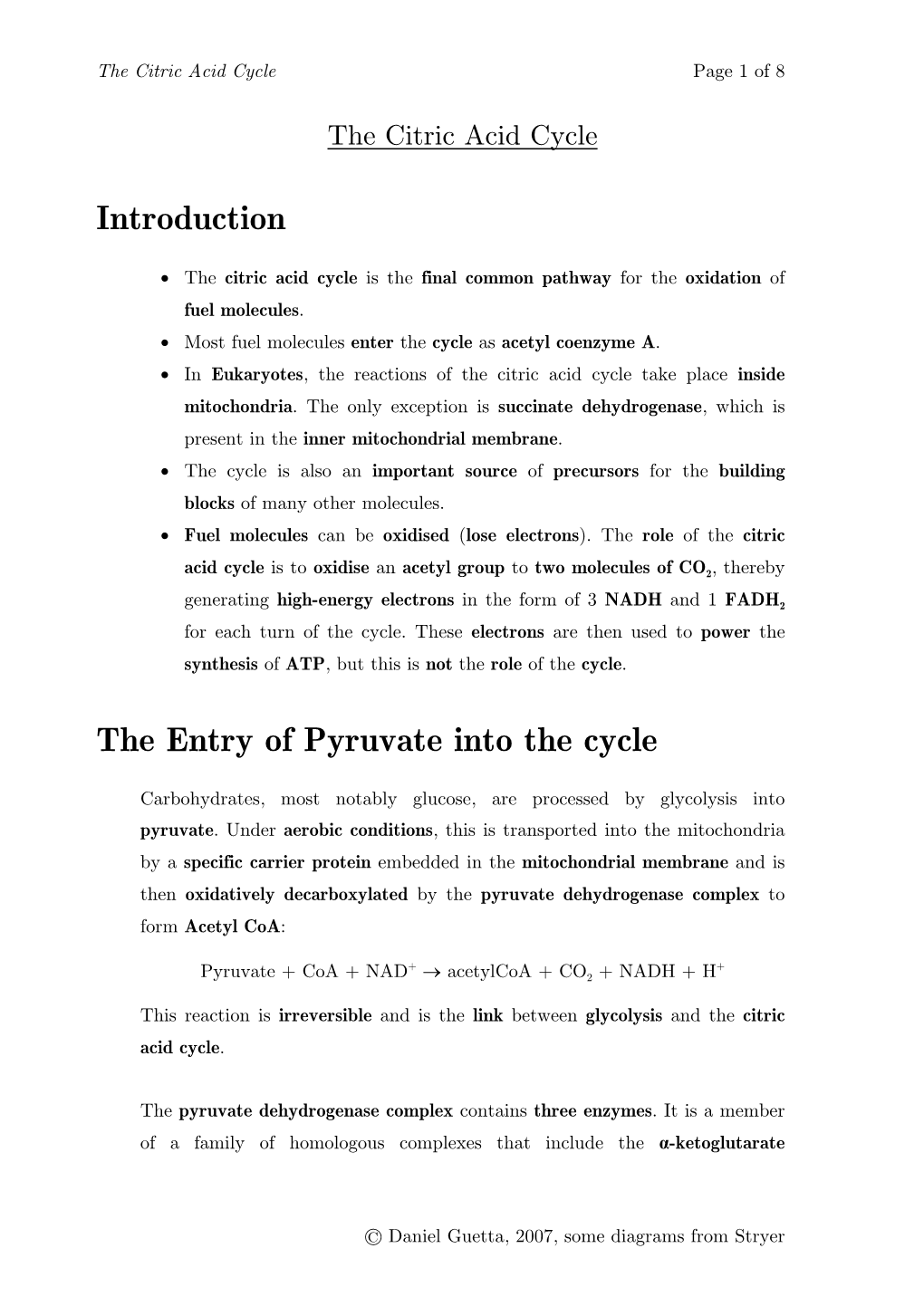 Citric Acid Cycle Page 1 of 8