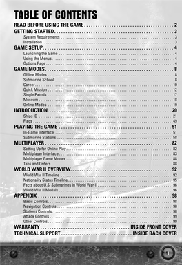 Table of Contents Read BEFORE USING the GAME