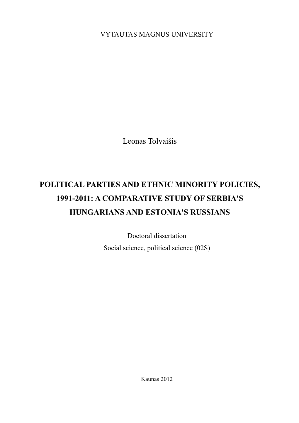 Leonas Tolvaišis POLITICAL PARTIES and ETHNIC