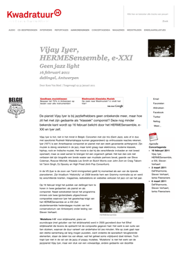 Vijay Iyer, Hermesensemble, E-XXI Geen Jazz Light 16 Februari 2011 Desingel, Antwerpen