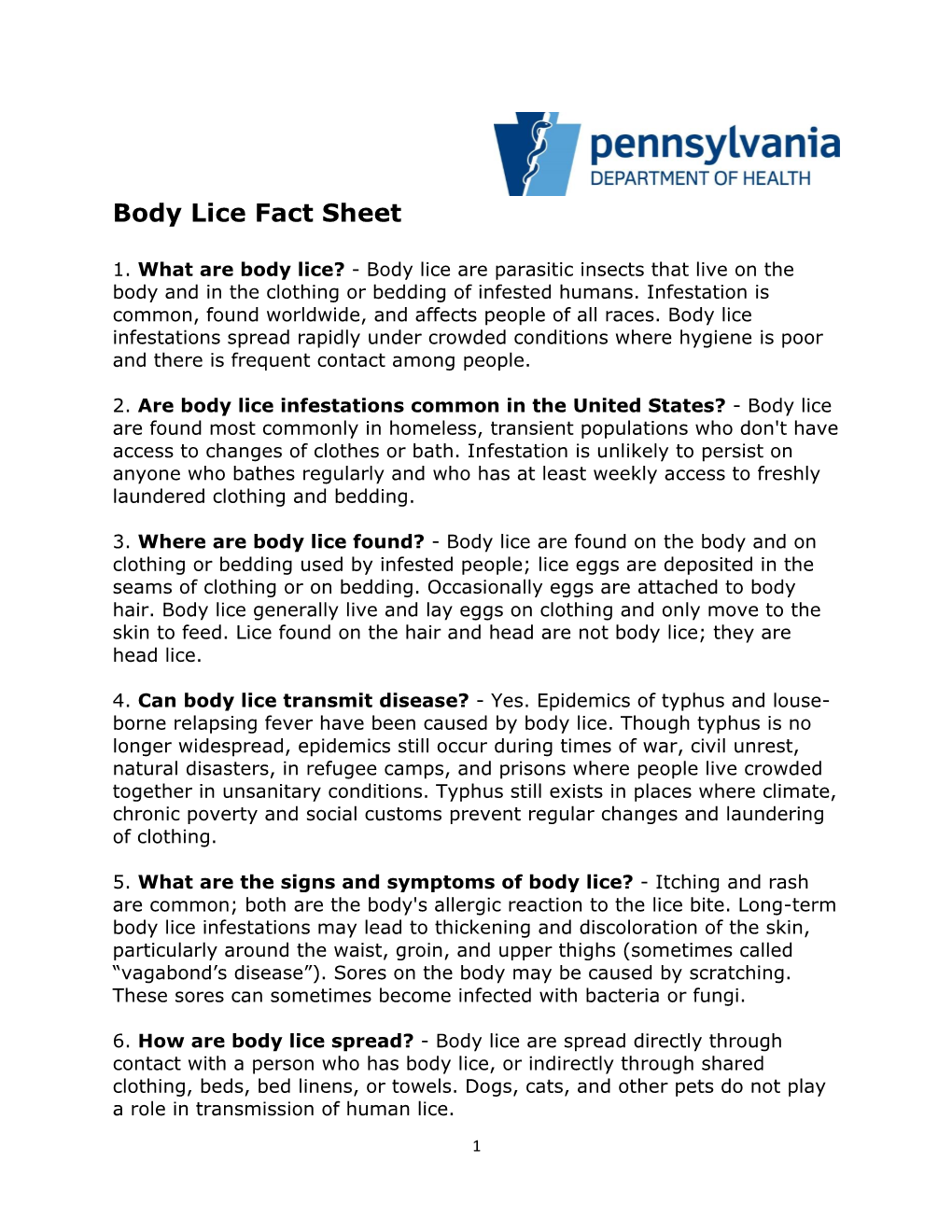 Body Lice Fact Sheet