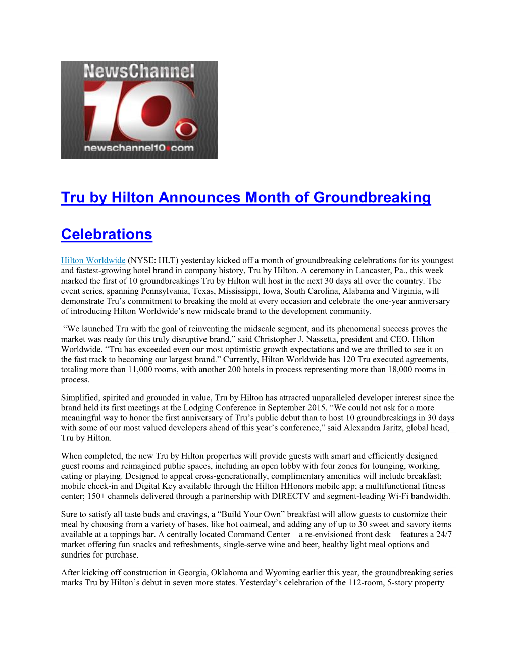 Tru by Hilton Announces Month of Groundbreaking Celebrations