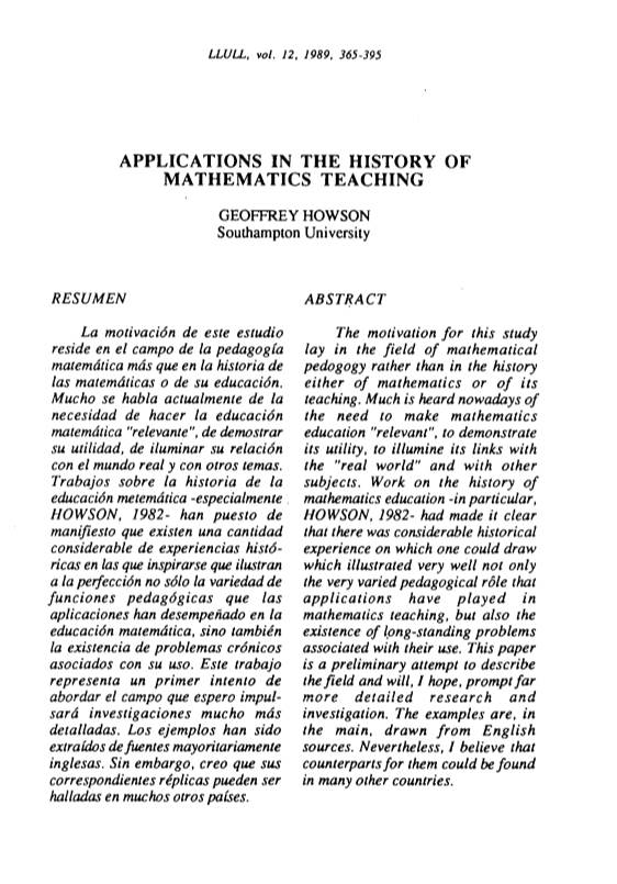 Applications in the History of Mathematics Teaching
