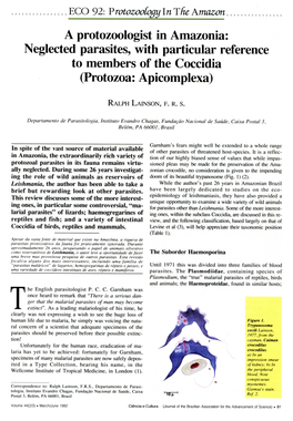 Neglected Parasites, with Particular Reference to Members of the Coccidia (Protozoa: Apicomplexa)