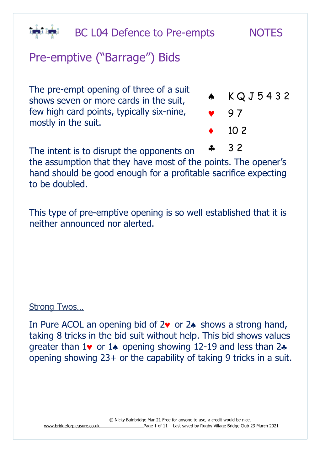 Pre-Emptive (“Barrage”) Bids