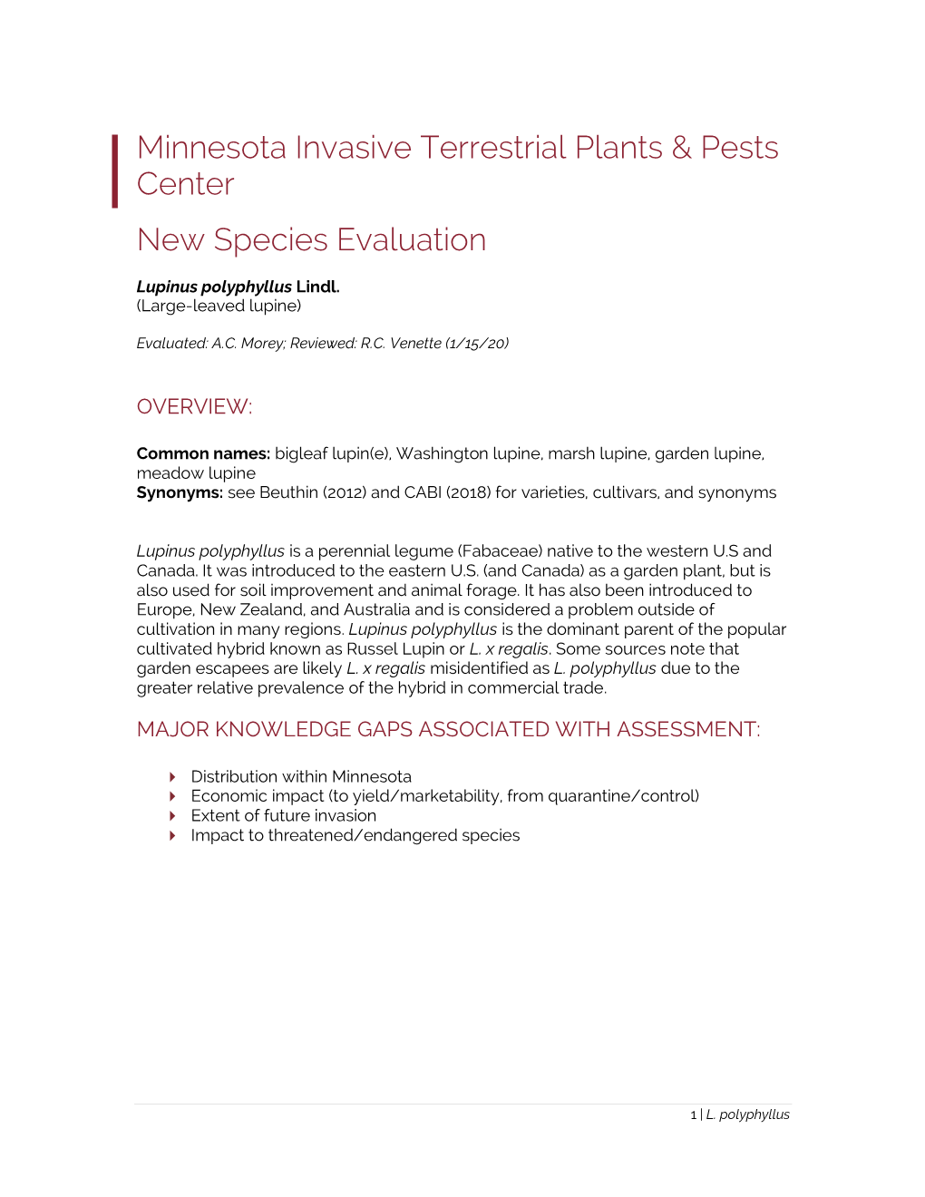 Minnesota Invasive Terrestrial Plants & Pests Center New Species