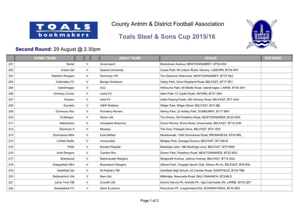 Toals Steel & Sons Cup 2015/16