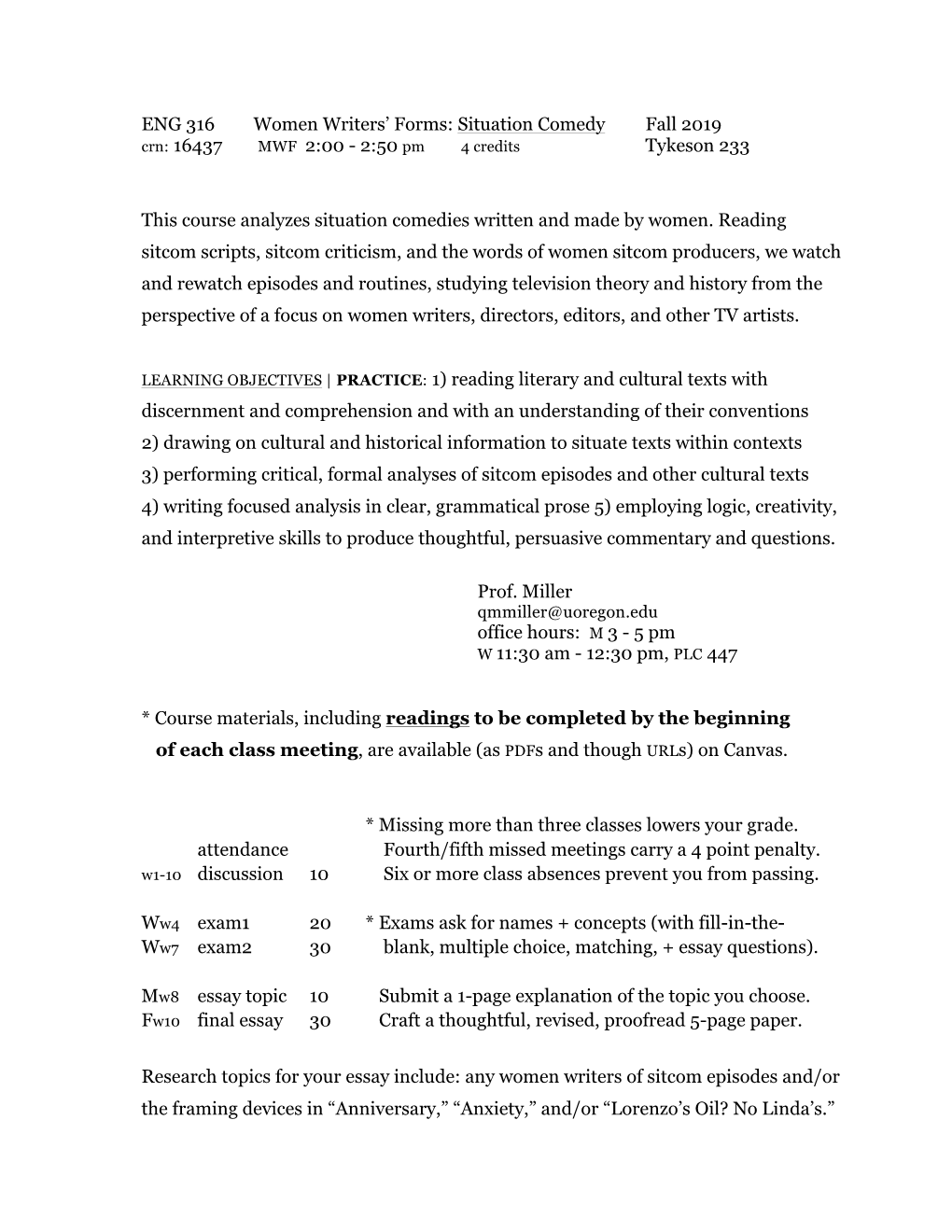 ENG 316 Women Writers' Forms: Situation