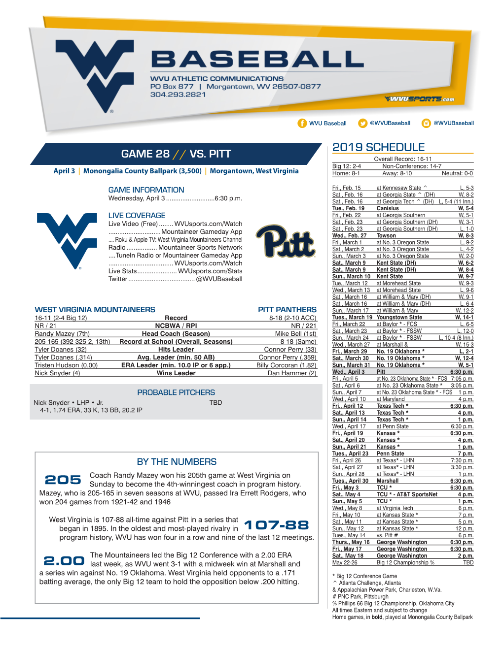 2019 Schedule Game 28 // Vs