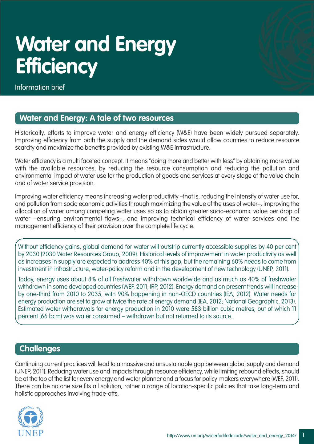 Water and Energy Efficiency Information Brief