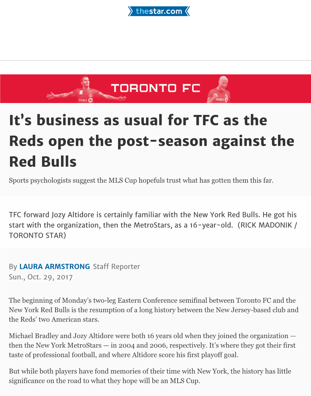 It's Business As Usual for TFC As the Reds Open the Post-Season Against the Red Bulls