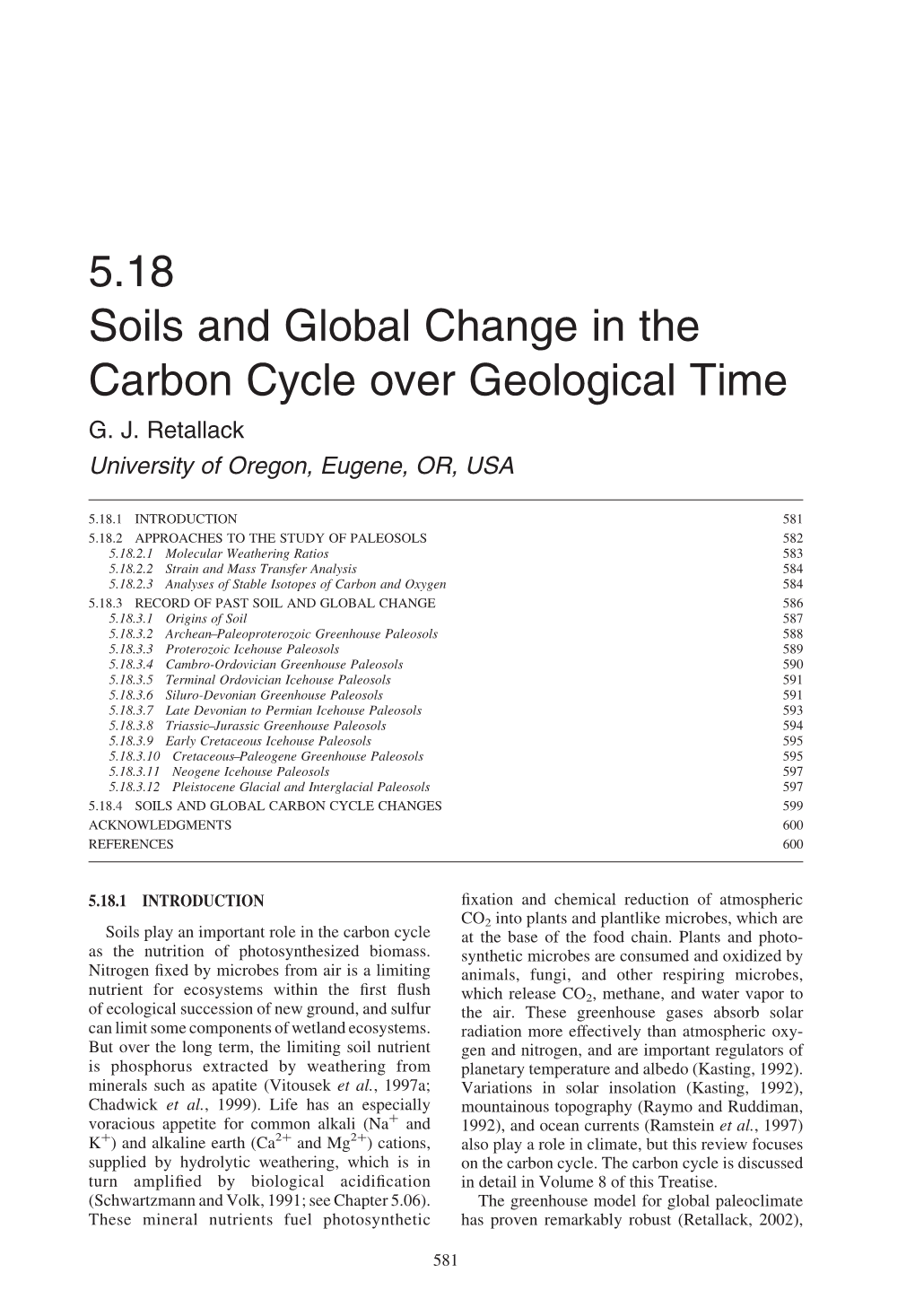 5.18 Soils and Global Change in the Carbon Cycle Over Geological Time