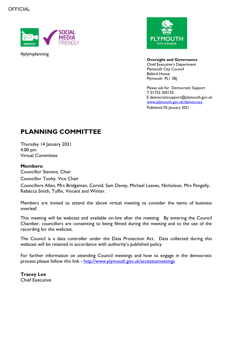 Agenda Document for Planning Committee, 14/01/2021 16:00