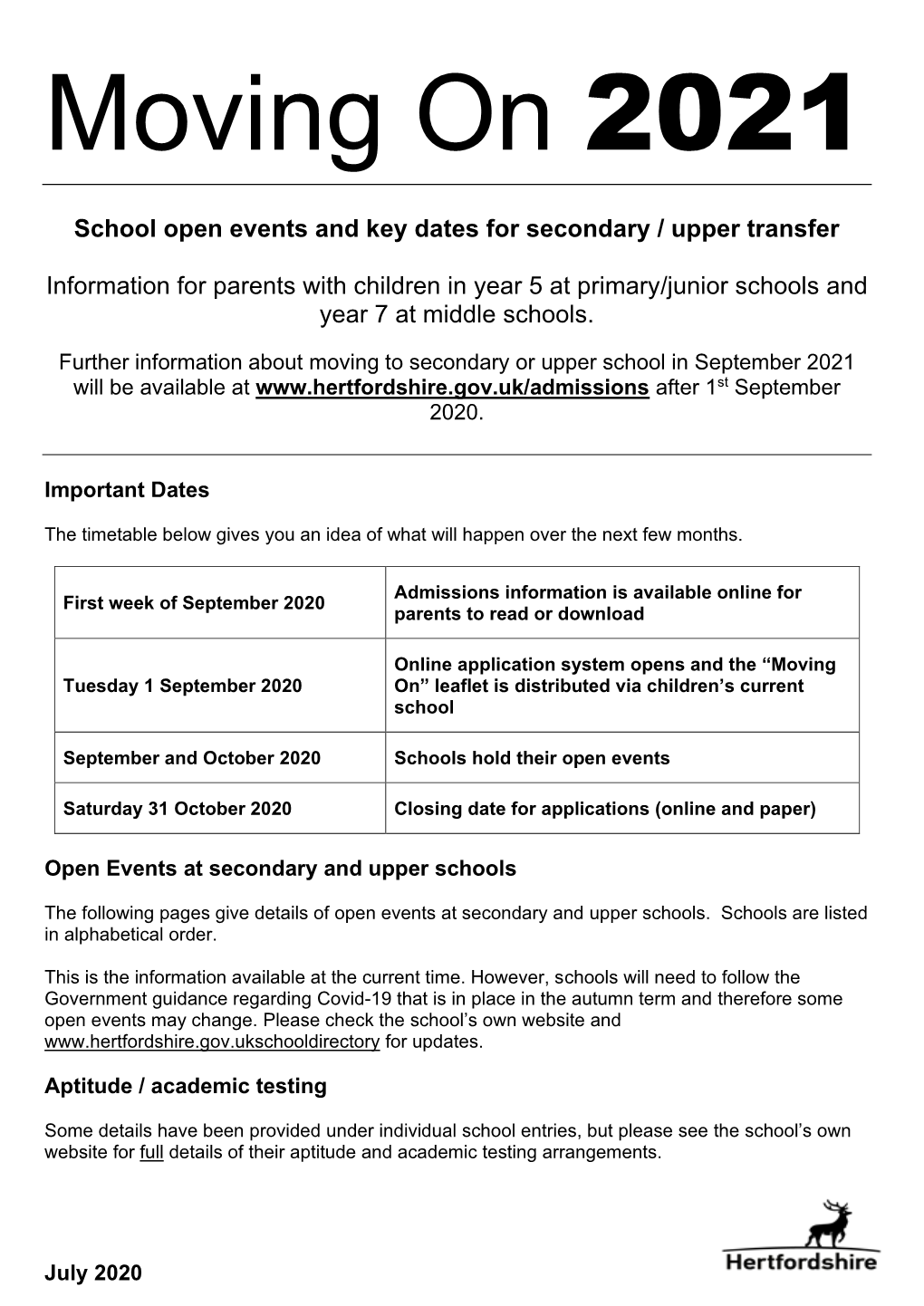 Moving on Open Events Leaflet 2021
