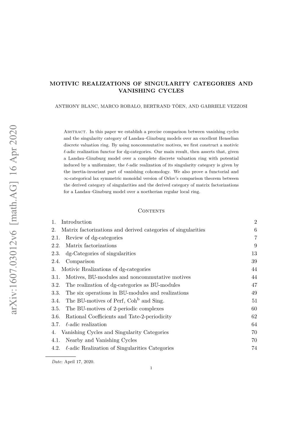 Motivic Realizations of Singularity Categories and Vanishing Cycles