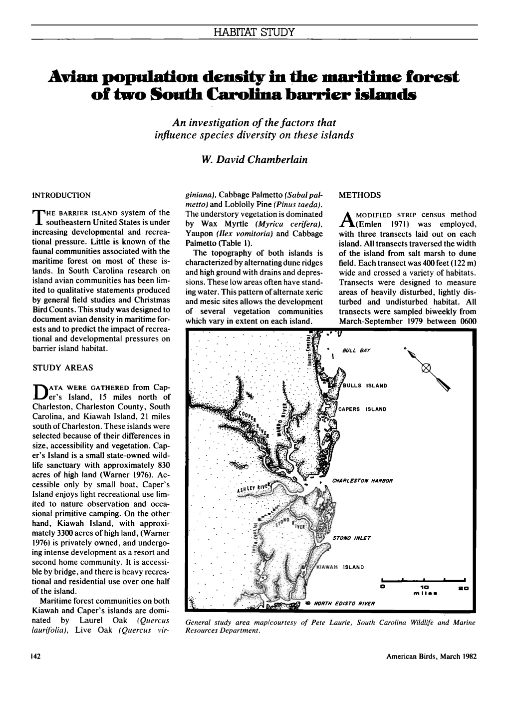 Avian Population Density in the Maritime Forest of Two South Carolina Barrier Islands