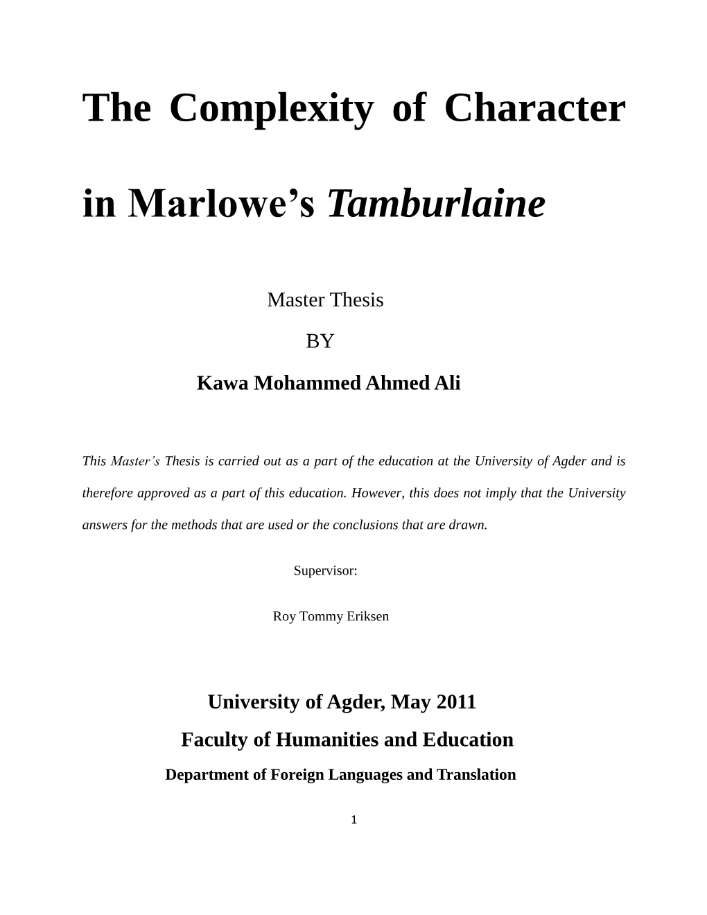 The Complexity of Character in Marlowe's Tamburlaine