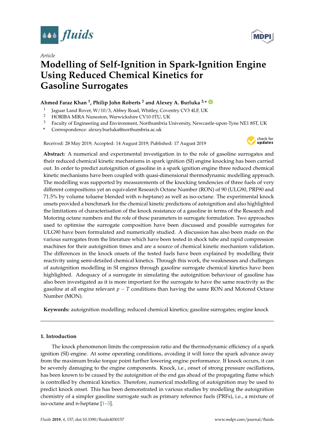 Modelling of Self-Ignition in Spark-Ignition Engine Using Reduced Chemical Kinetics for Gasoline Surrogates