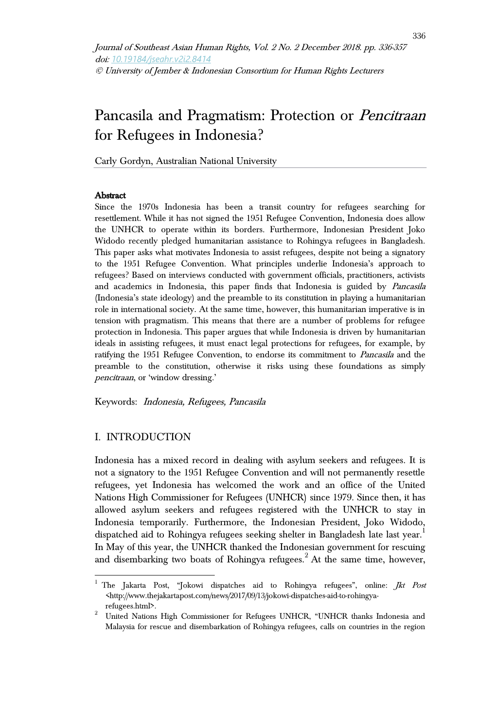 Pancasila and Pragmatism: Protection Or Pencitraan for Refugees in Indonesia?