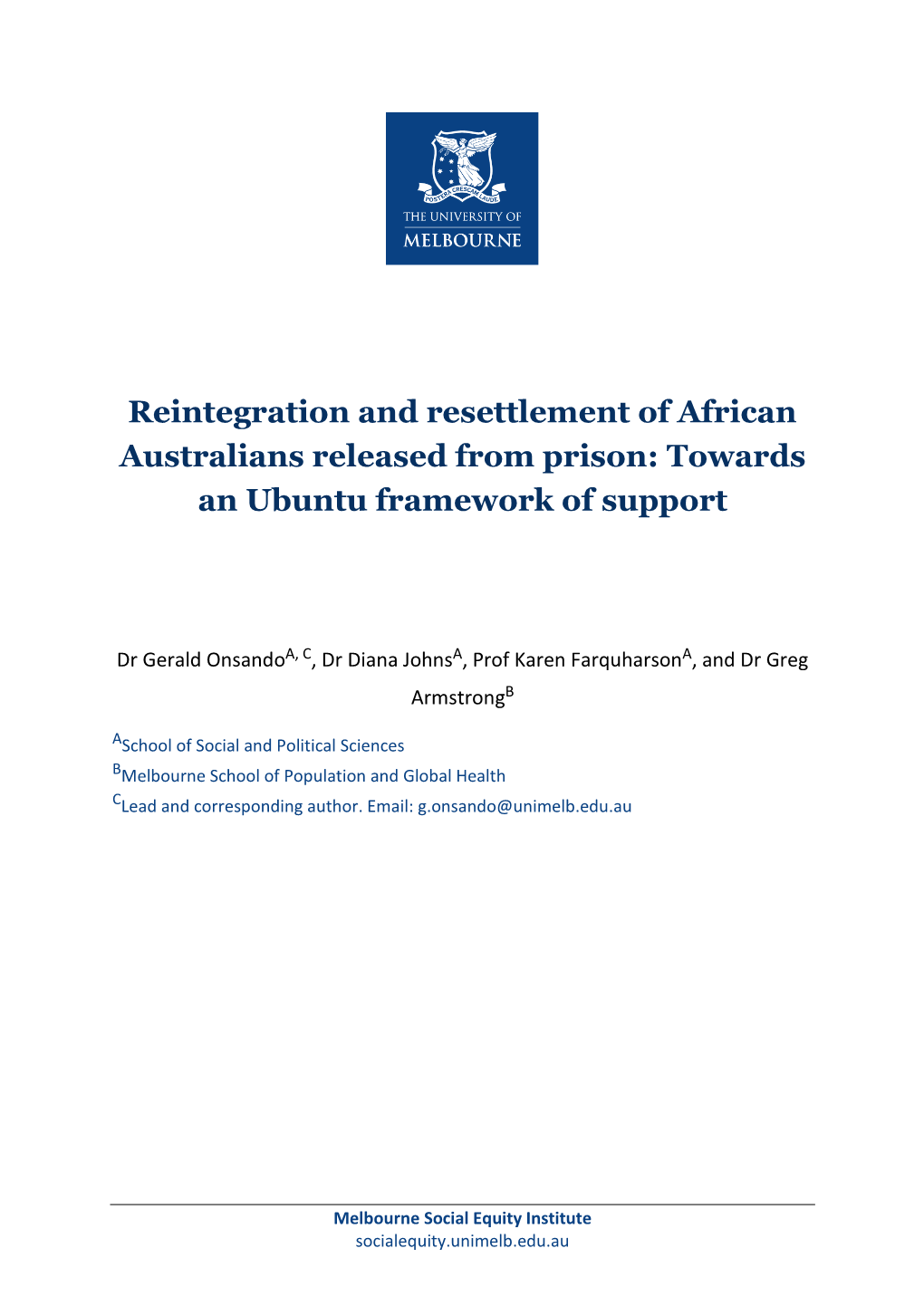 Reintegration and Resettlement of African Australians Released from Prison: Towards an Ubuntu Framework of Support