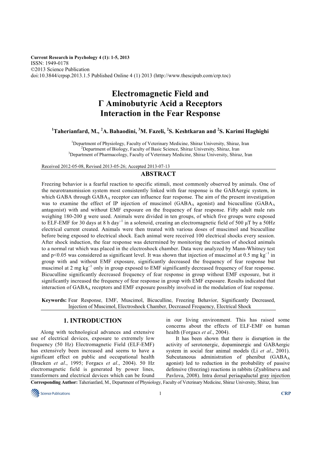 Electromagnetic Field and Γ Aminobutyric Acid a Receptors Interaction in the Fear Response