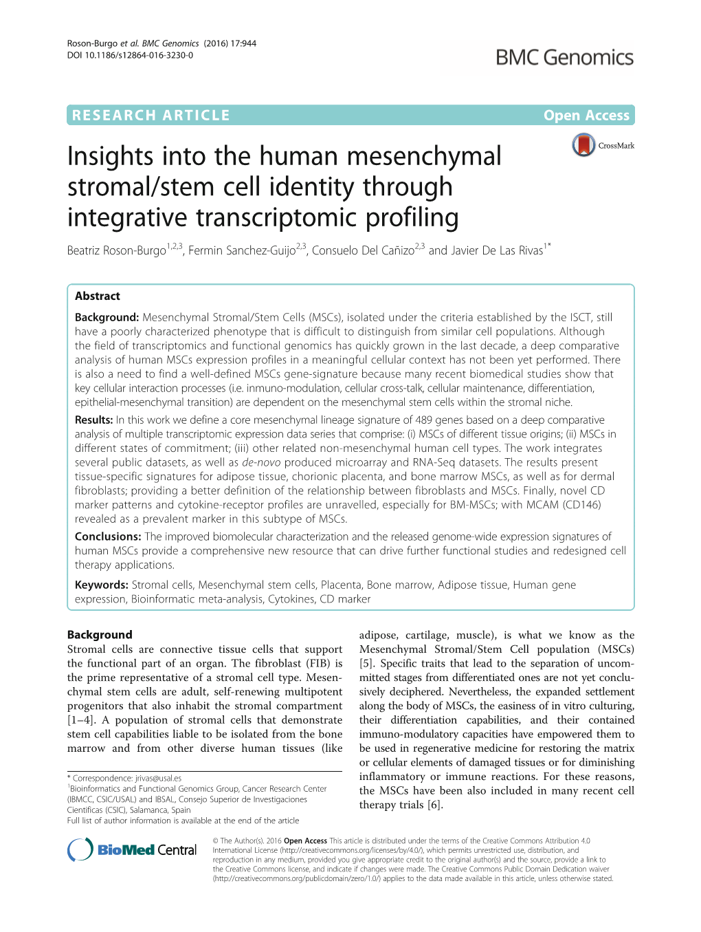 Insights Into the Human Mesenchymal Stromal/Stem Cell Identity Through