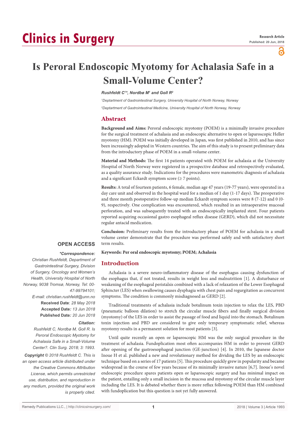 Is Peroral Endoscopic Myotomy for Achalasia Safe in a Small-Volume Center?