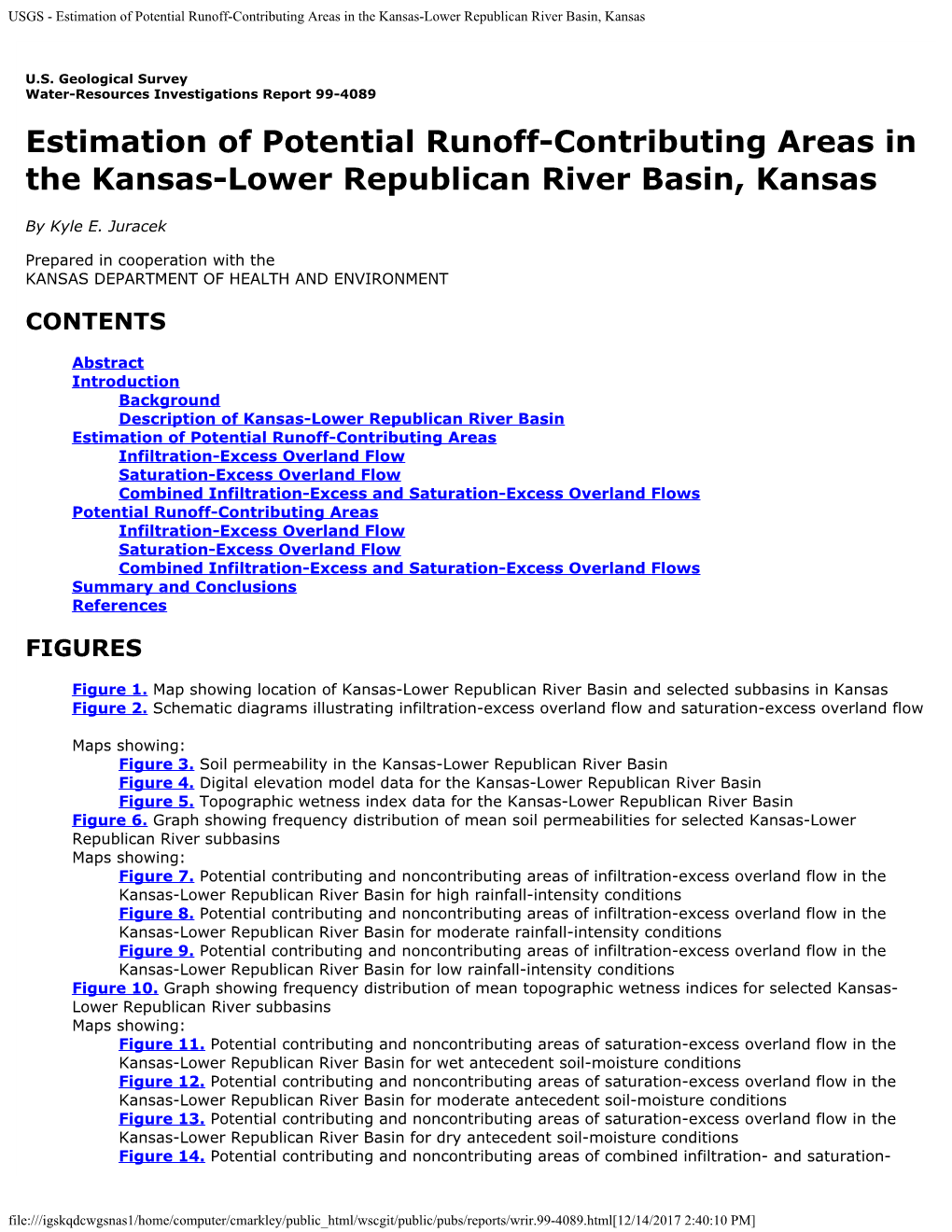 USGS - Estimation of Potential Runoff-Contributing Areas in the Kansas-Lower Republican River Basin, Kansas