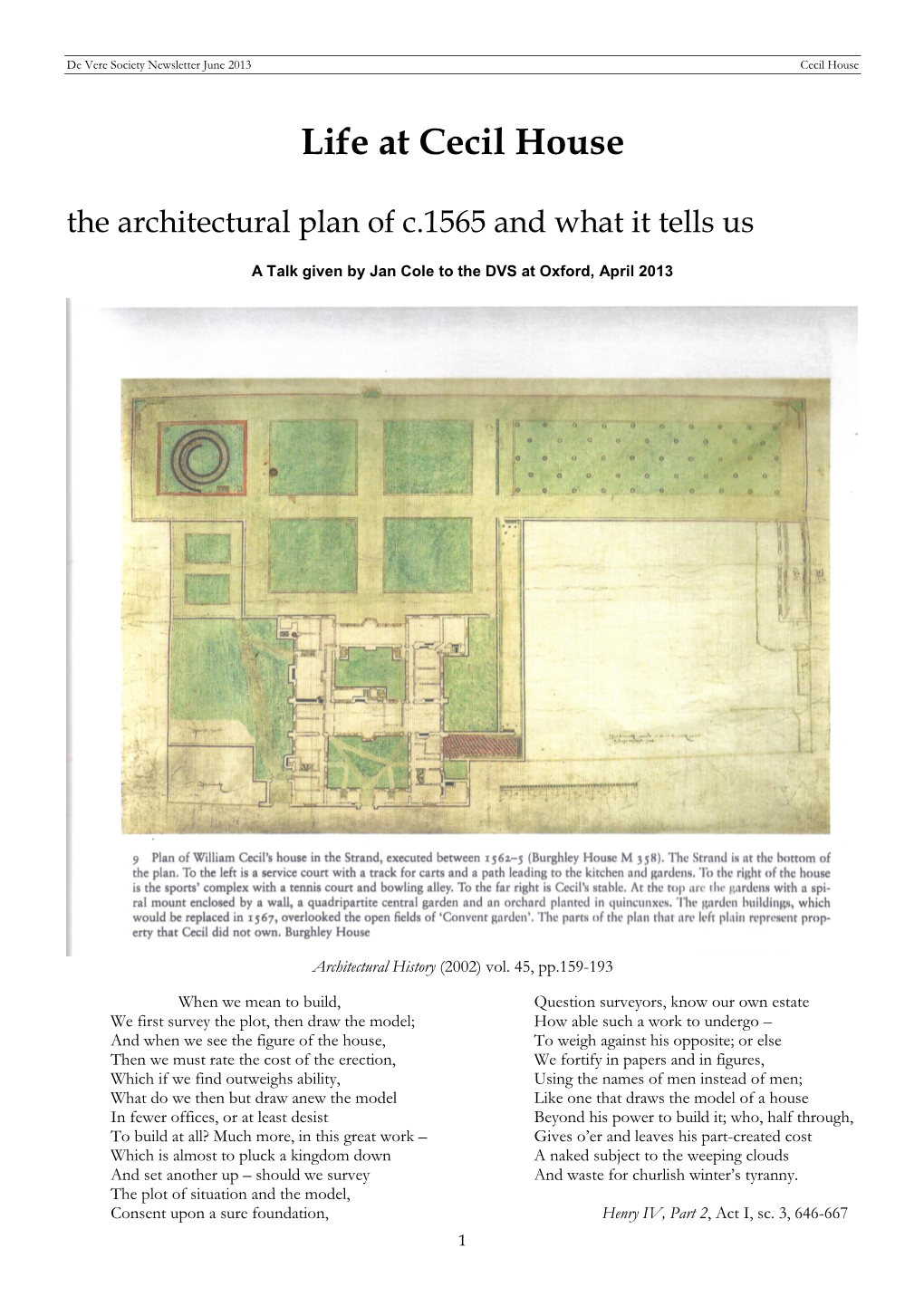 Life at Cecil House the Architectural Plan of C.1565 and What It Tells Us