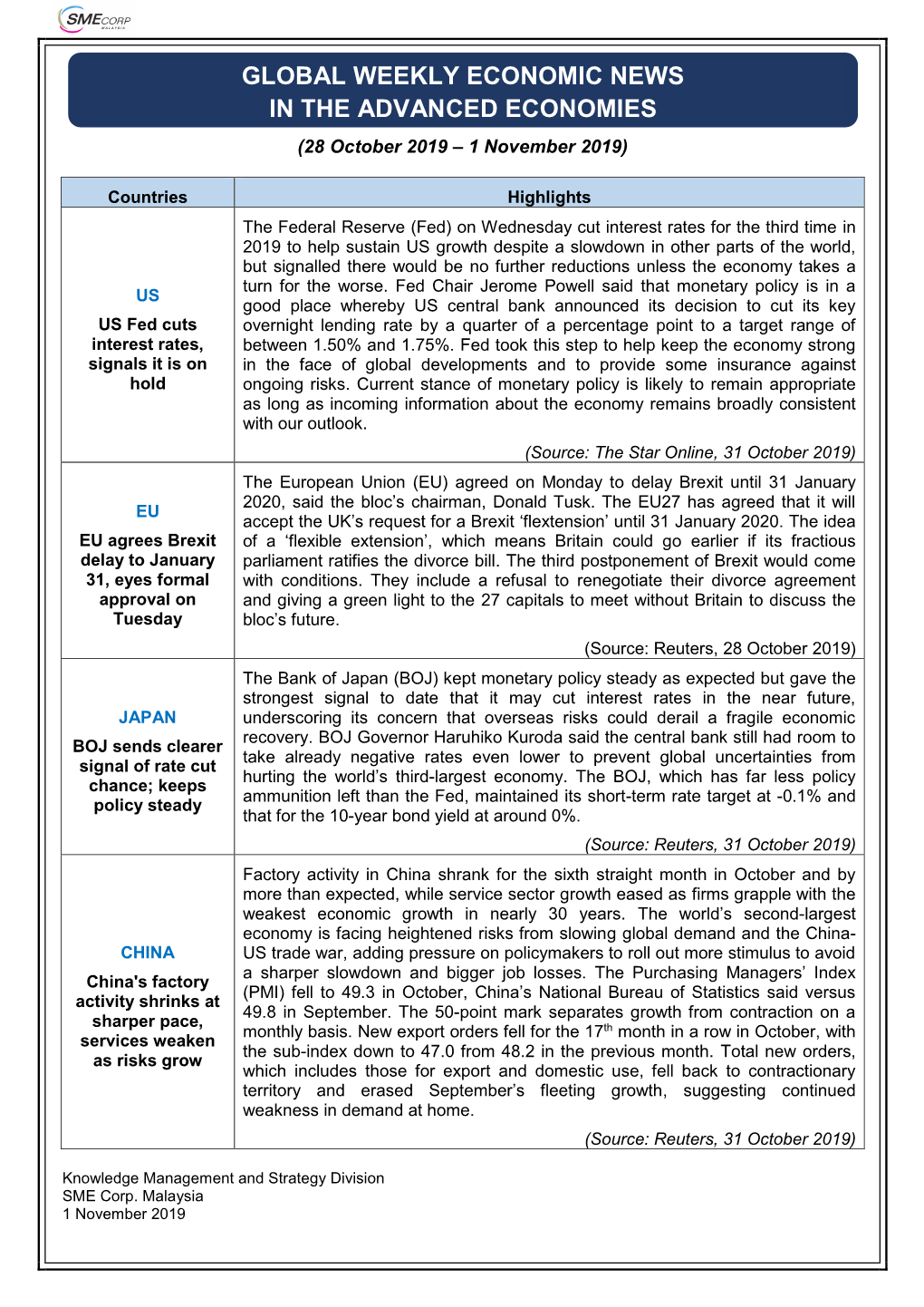 Global News in the Advanced Economy : 28 October