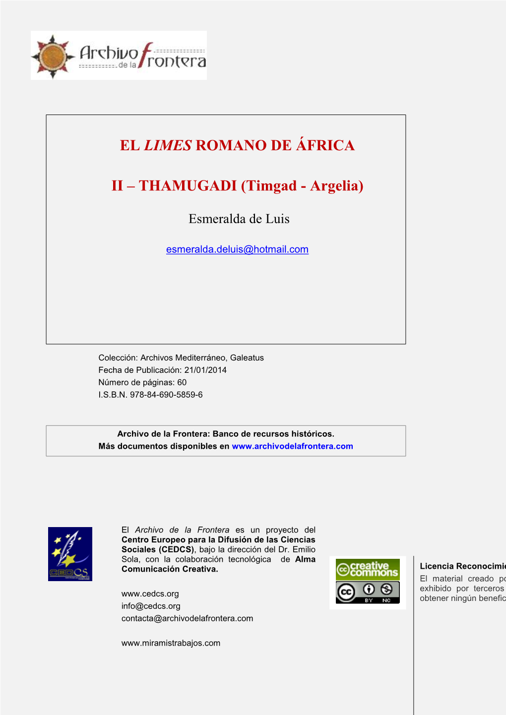 EL LIMES ROMANO DE ÁFRICA II – THAMUGADI (Timgad