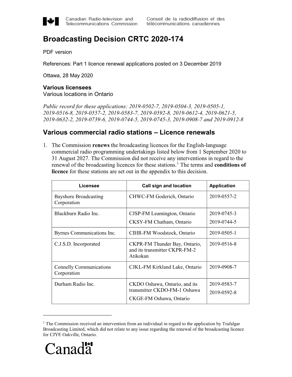 Broadcasting Decision CRTC 2020-174