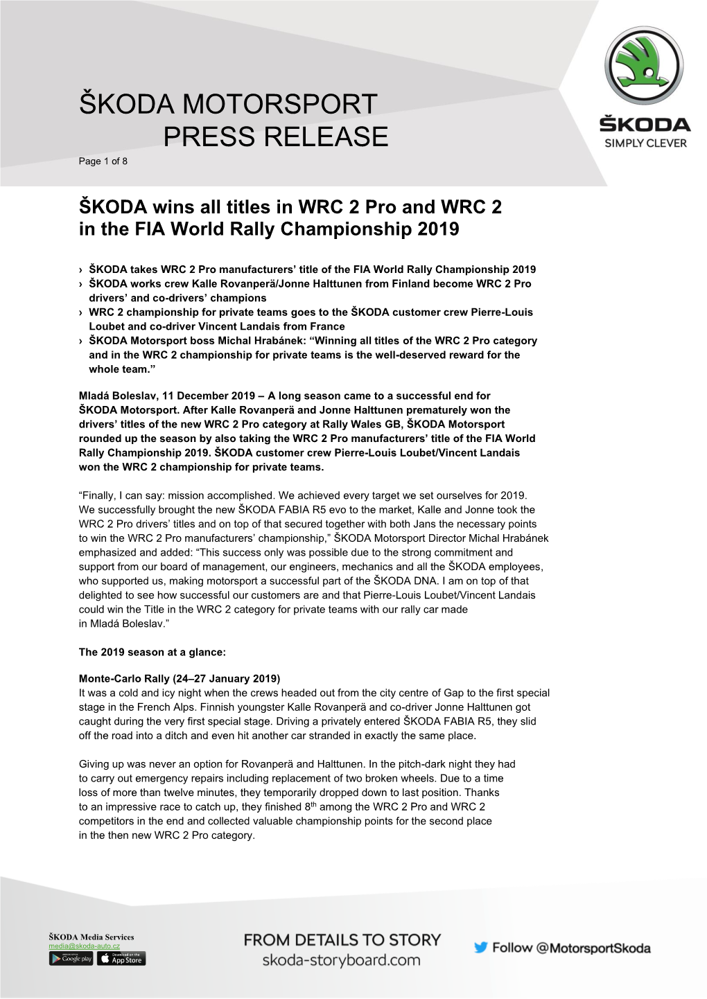 ŠKODA MOTORSPORT PRESS RELEASE Page 1 of 8