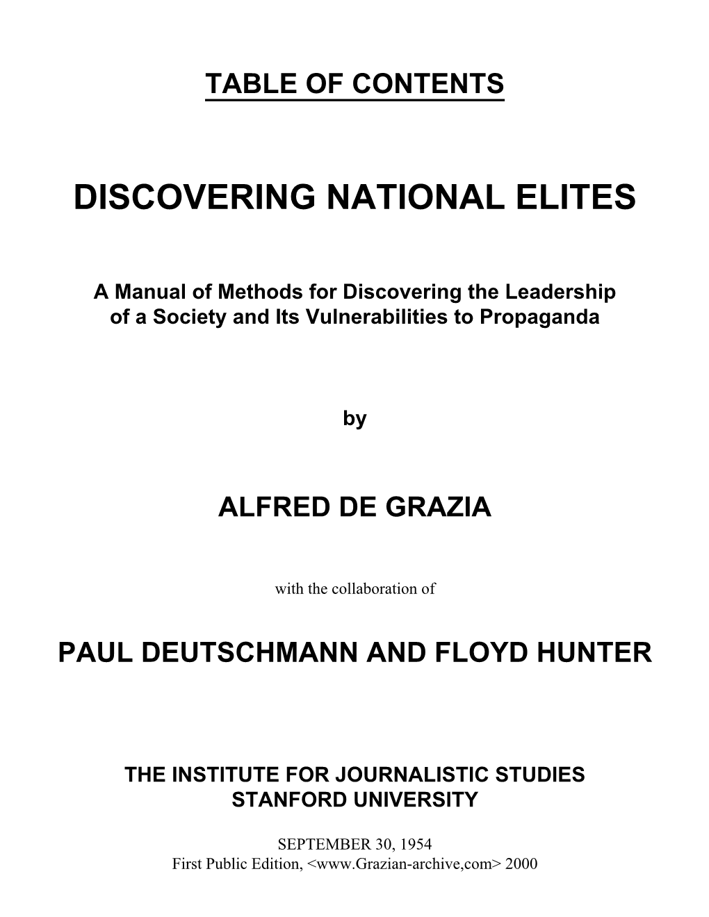 Discovering National Elites: Table of Contents