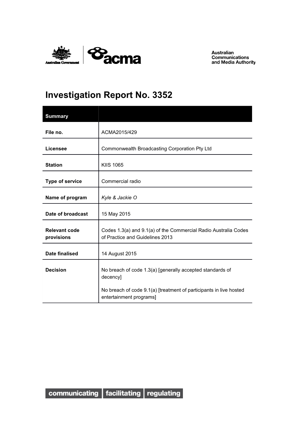 Investigation Report No. 3352