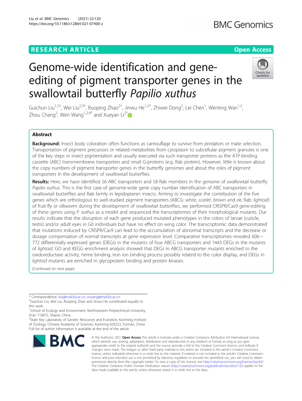 Genome-Wide Identification and Gene-Editing of Pigment Transporter