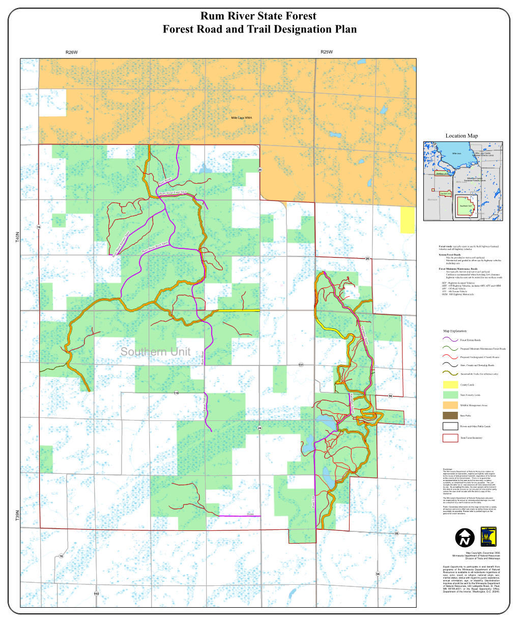 Rum River State Forest Forest Road and Trail Designation Plan Southern Unit