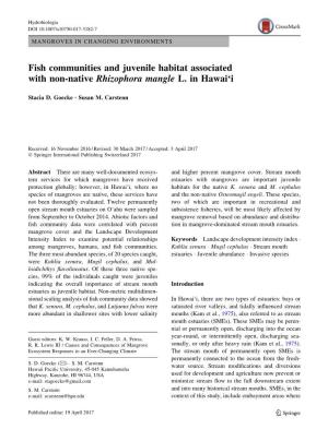 Fish Communities and Juvenile Habitat Associated with Non-Native Rhizophora Mangle L