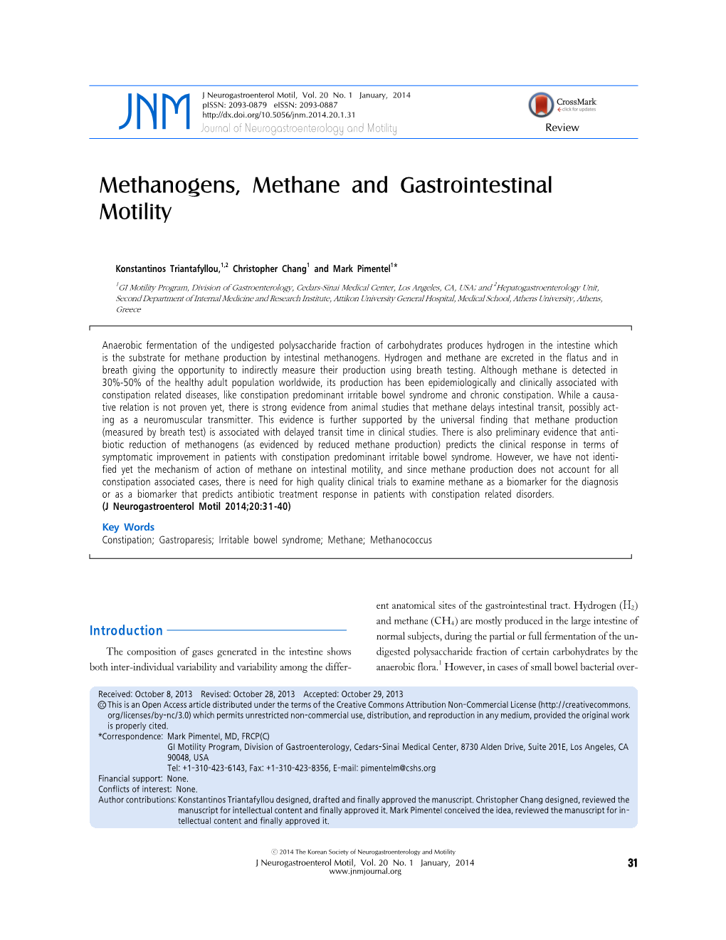 Methanogens, Methane and Gastrointestinal Motility