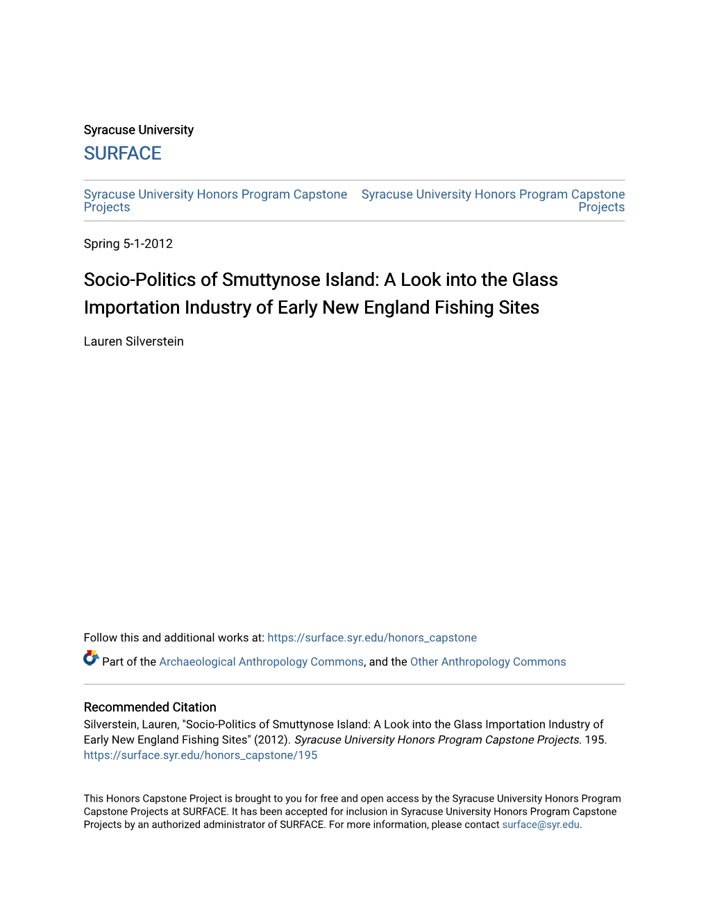 Socio-Politics of Smuttynose Island: a Look Into the Glass Importation Industry of Early New England Fishing Sites