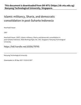 Islamic Militancy, Sharia, and Democratic Consolidation in Post‑Suharto Indonesia