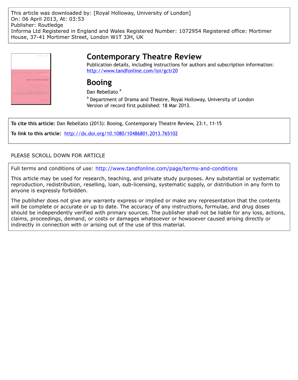 Contemporary Theatre Review Booing