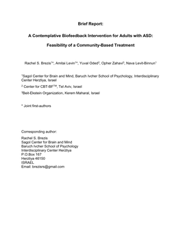 A Contemplative Biofeedback Intervention for Adults with ASD