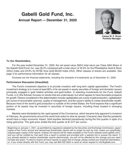 Gabelli Gold Fund, Inc. Annual Report — December 31, 2020