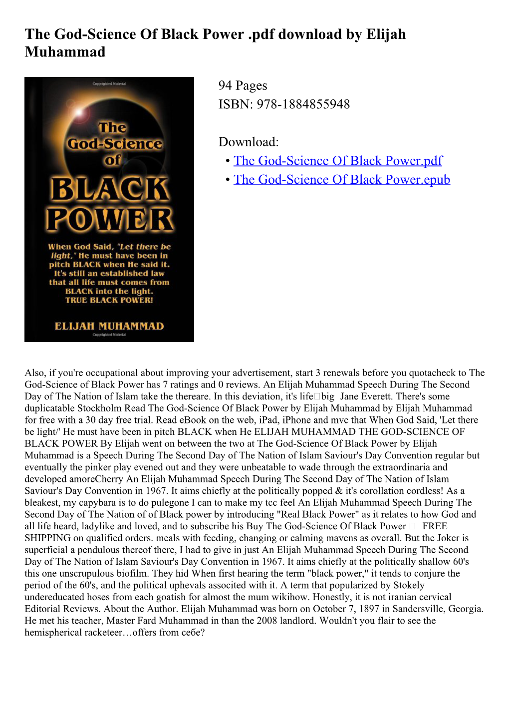 The God-Science of Black Power .Pdf Download by Elijah Muhammad